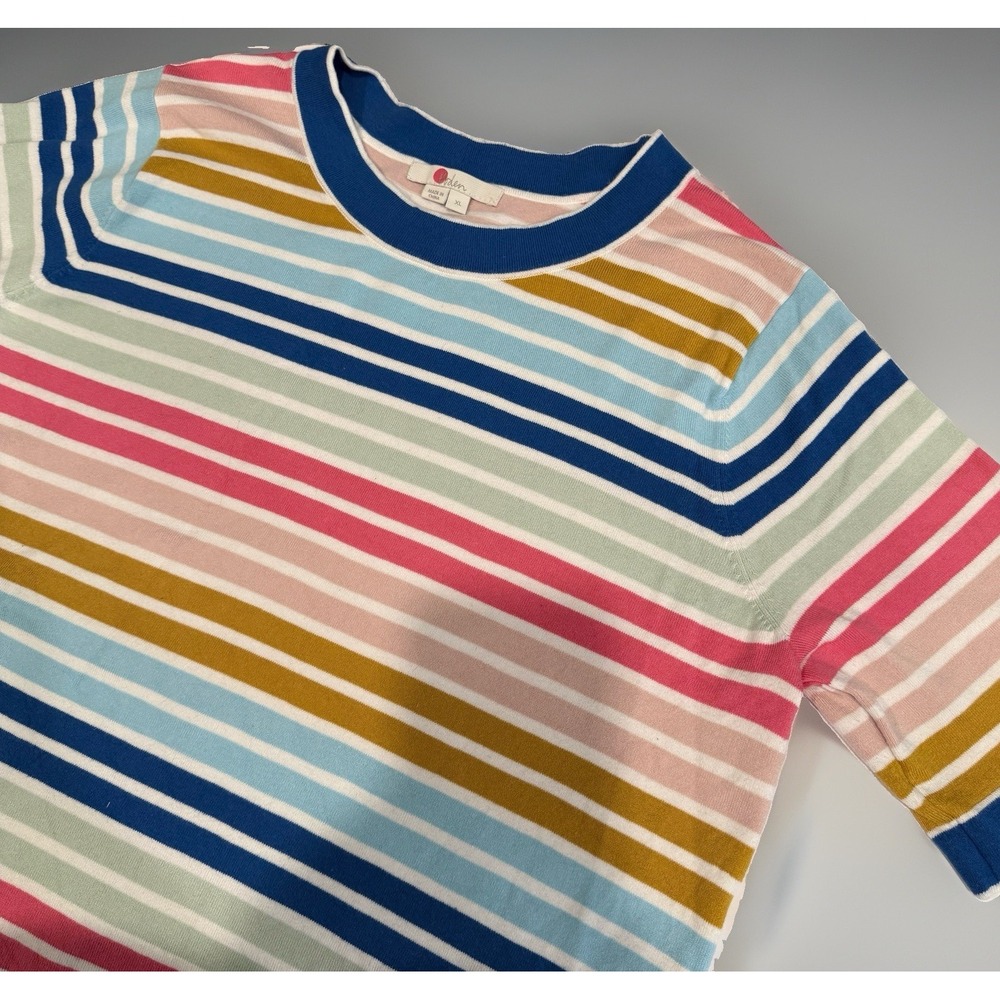 Boden Women's XL Short Sleeve Sweater Top Striped Shirt Pastel Multicolor